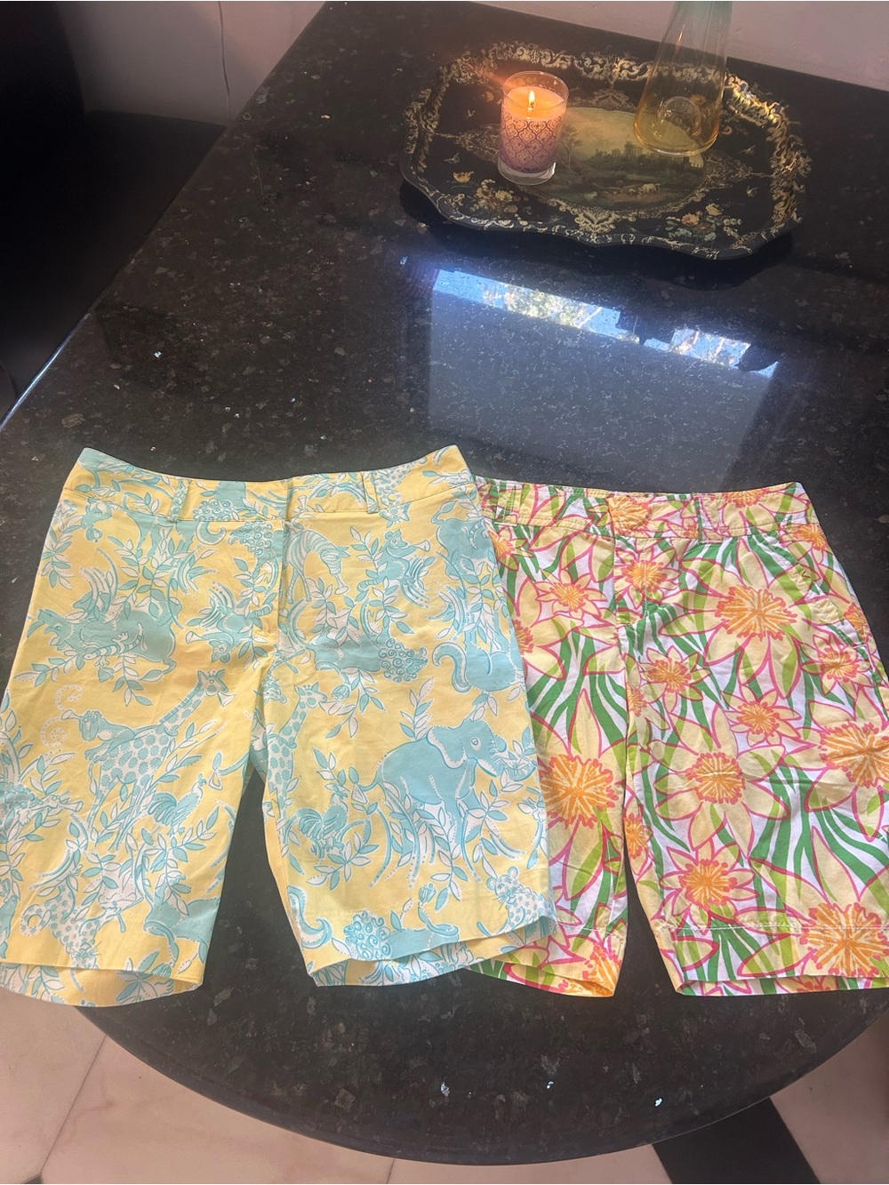 2 pairs! Lilly Pulitzer Yellow & Aqua Floral and Multicolor Floral Bermuda Short